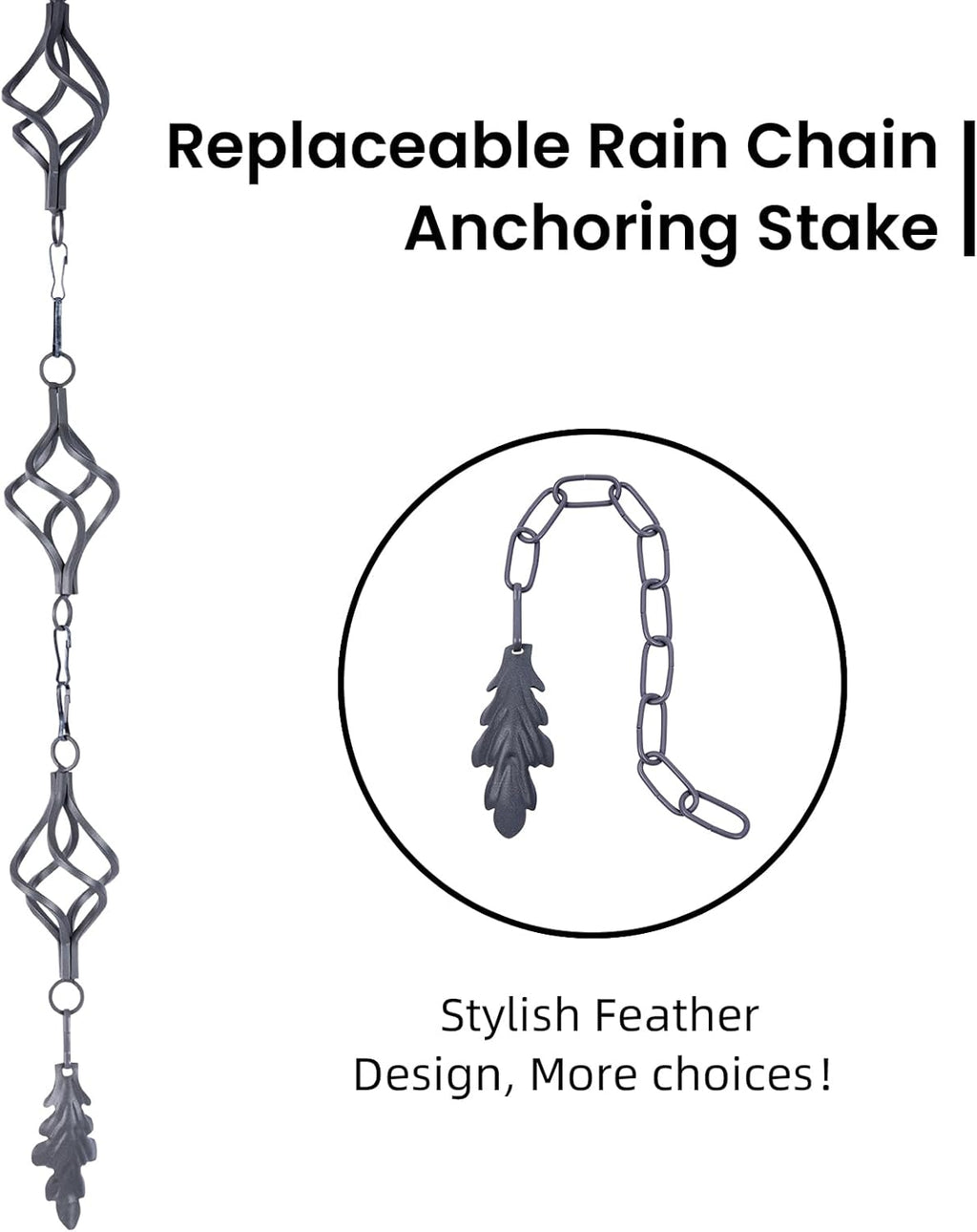 Rain Chain Bird Cage Set 8.5Ft, Wrought Iron Rain Chains for Gutters with Adapter Gotta Drain and Anchoring Stake,13 Birdcage, 1 Hook, Not Rust,Adjustable Length for Garden (Blue Gray)