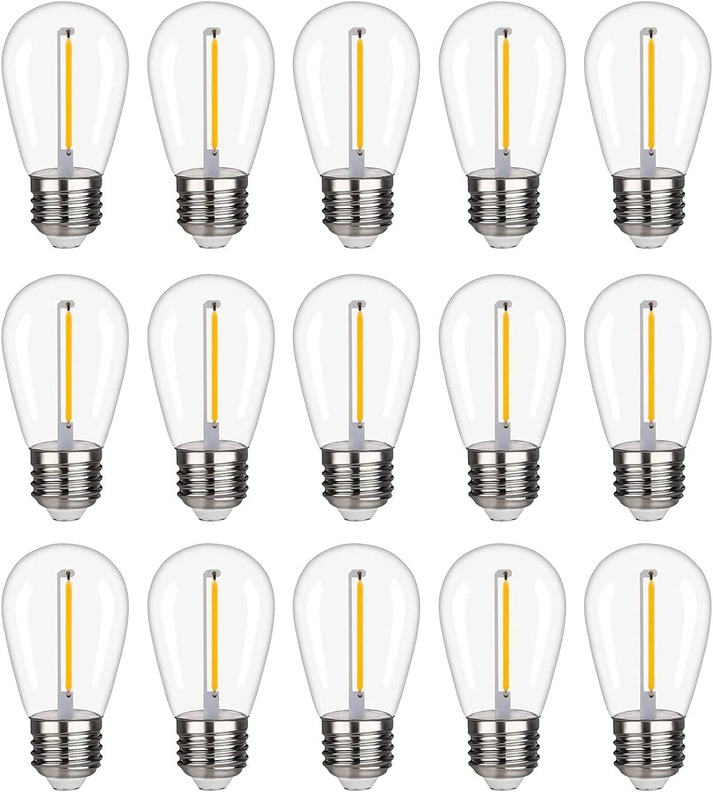 15 Pack S14 LED String Light Bulbs, 1W Shatterproof & Waterproof Outdoor Indoor Replacement Bulbs, E26 Base Edison LED Light Bulbs Warm White 2200K. (S14 15Pack)