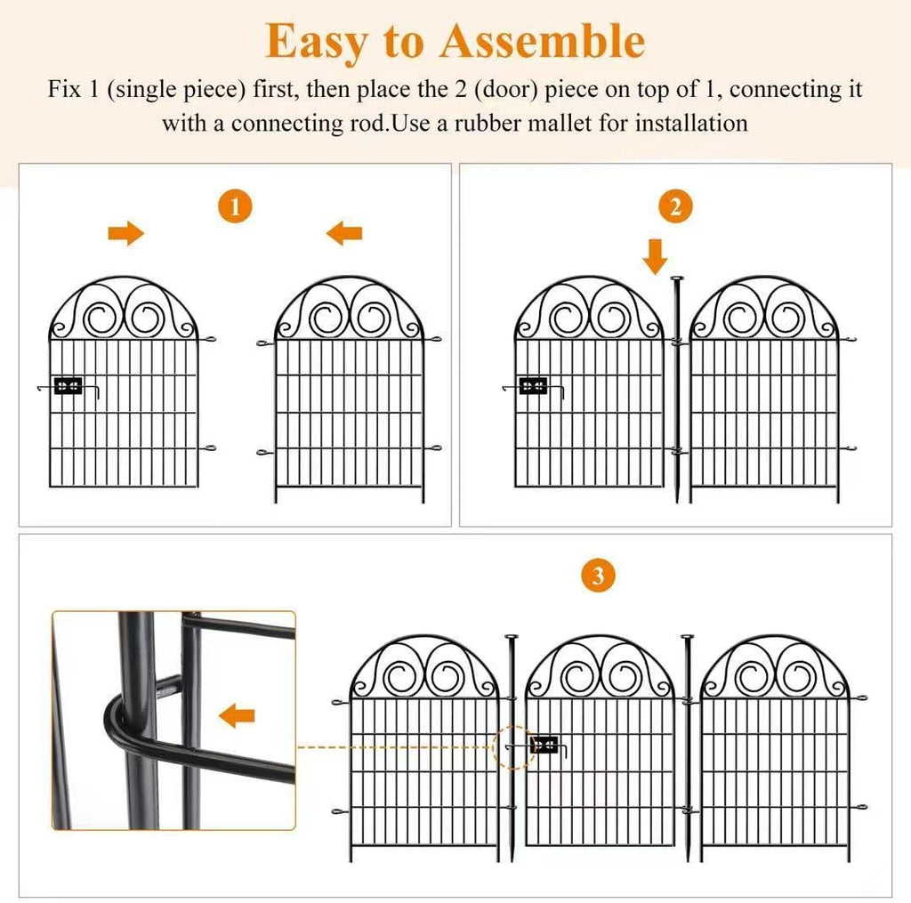 Tall Garden Animal Barrier Fence with Gate, 36 in(H)×17.5 Ft(L) 8 Panels Dog Digging Fence Barrier, Black Heavy Duty Metal Temporary Fences, Reusable Defense Fencing for Outdoor Yard│Patented