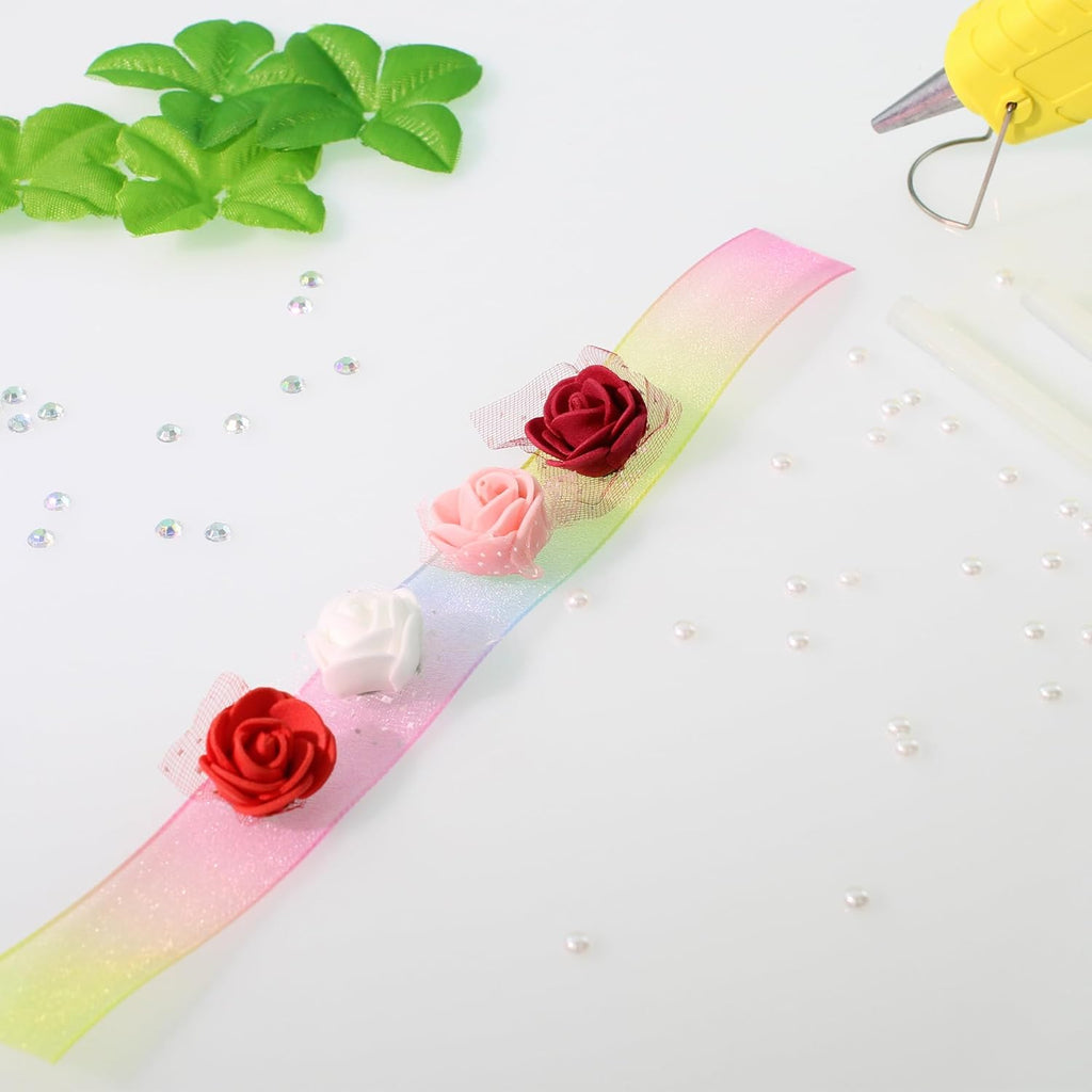 500 Pcs 0.6 Inch Mini Artificial Flowers Head Bulk 5 in 1 Set Faux Foam Fake Small Rose Tiny Baby Flores Bouquet Wreath Gift Hair Clip Home Decoration DIY Craft (Peach)