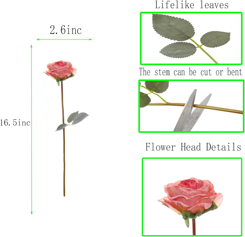 Kimura's Cabin 12pcs Pink Artificial Rose Flowers with Stems Realistic Vintage Fake Roses Bouquet for Home Table Centerpieces Wedding Party Arrangements Decoration Dried Flower (Pink