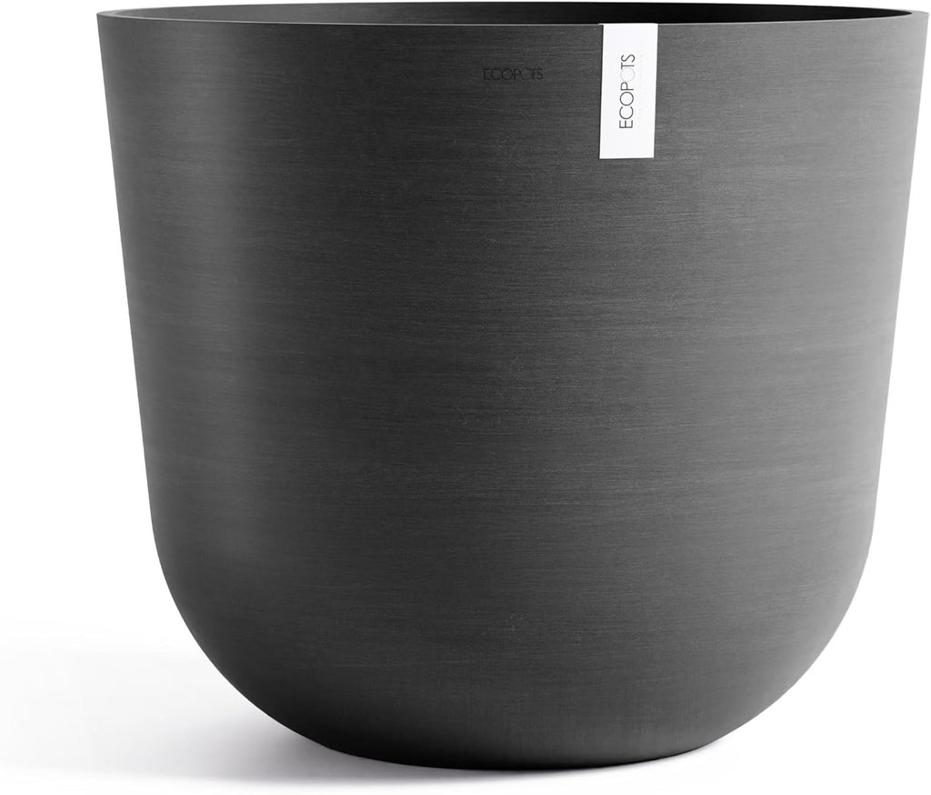 Ecopots Oslo Durable Modern Round Indoor/Outdoor Recycled-Based Composite Flower Pot Planter, Dark Grey, 25.5"
