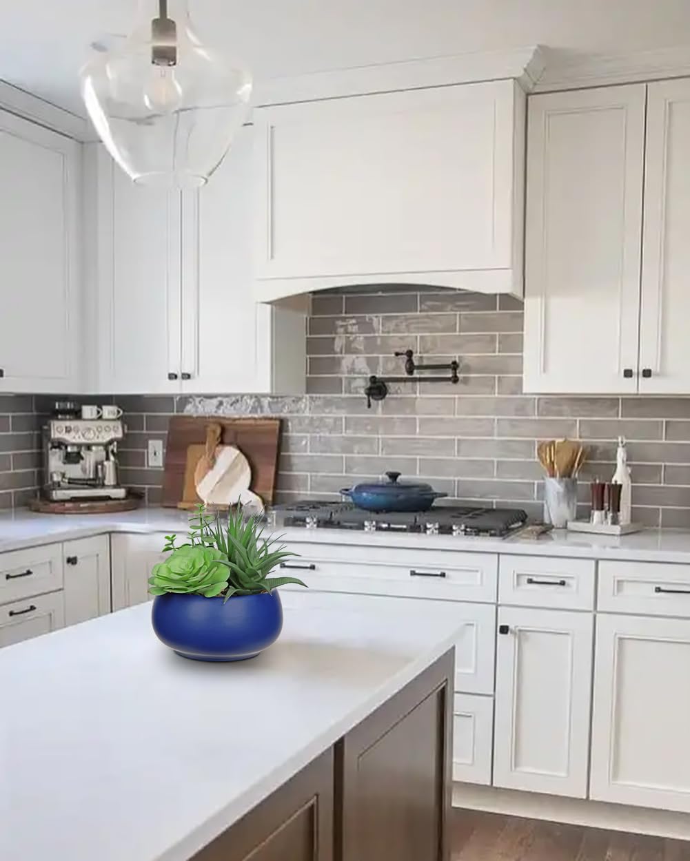 Fake Plants Artificial Succulents in Pots Faux Succulent Arrangement Potted Plant with Blue Ceramic Pot for Home Decor Modern Office Desk Bathroom Shelf Living Room Indoor & Outdoor Decoration