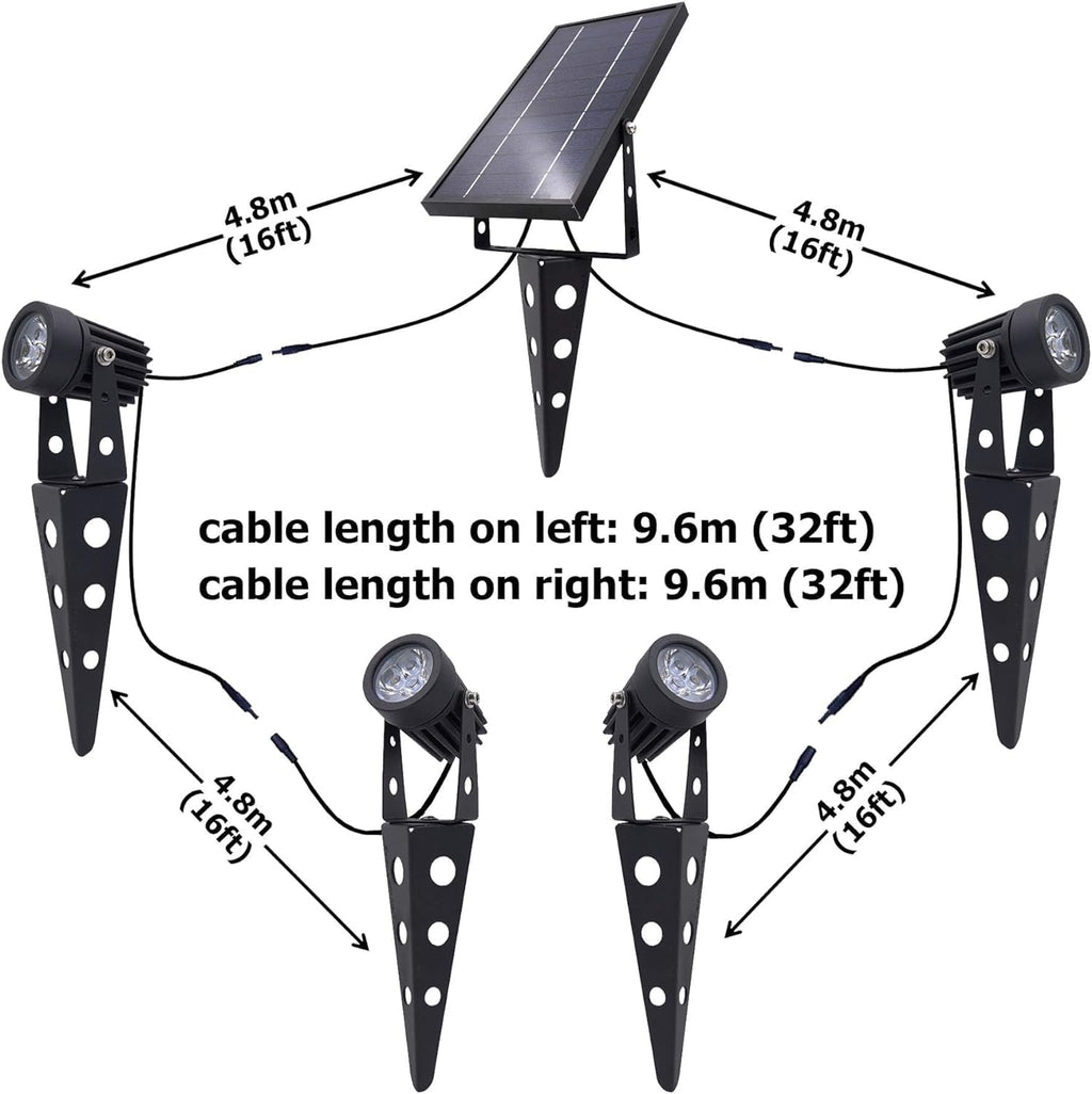 4-Spotlight Mini 50X Solar-Powered LED Spotlight (Cool White LED), Black Finish, Outdoor Garden Yard Landscape Downlight