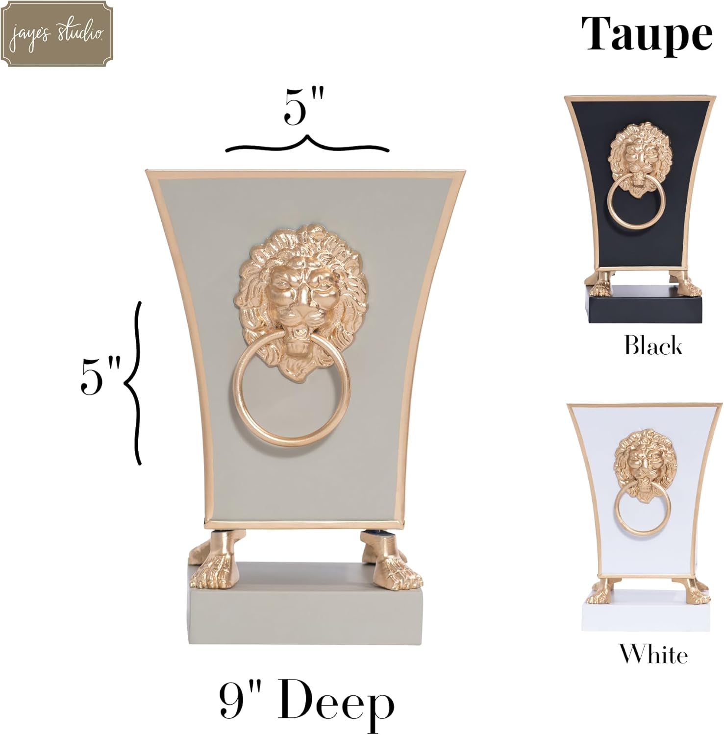 Jaye's Studio Regency Line, Paws & Claws, Decorative Square Cachepot & Planter, Gold Trim & Finish, Hand-Painted, Handcrafted Metal, Luxury Indoor Planter, Size 5x5x9 (Taupe)