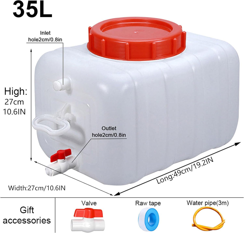 Water Storage Container with Spigot Hose, 52.8 Gallon Portable Water Tank Thick Water Dispenser Carrier Heavy Duty Water Bucket for Hiking Picnic Vehicle Outdoor Emergency(Size:35L/9.3Gal)