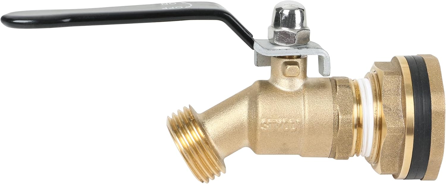 STYDDI Solid Brass Rain Barrel Spigot, Strong Flow Water Barrel Faucet with Large Handle, Quarter Turn Ball Valve Faucet with Bulkhead Fitting for Water Tanks, Water Storage Barrels, Rain Buckets