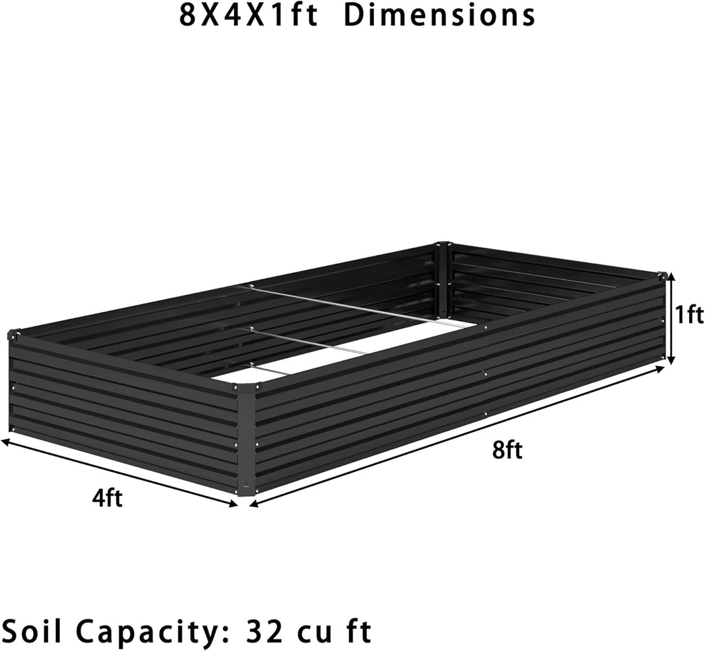 8x4x1ft(2 Pack) Galvanized Raised Garden Bed,Outdoor Planter Box Metal Patio Kit Planting Bed for Vegetables Flowers Herb,Black