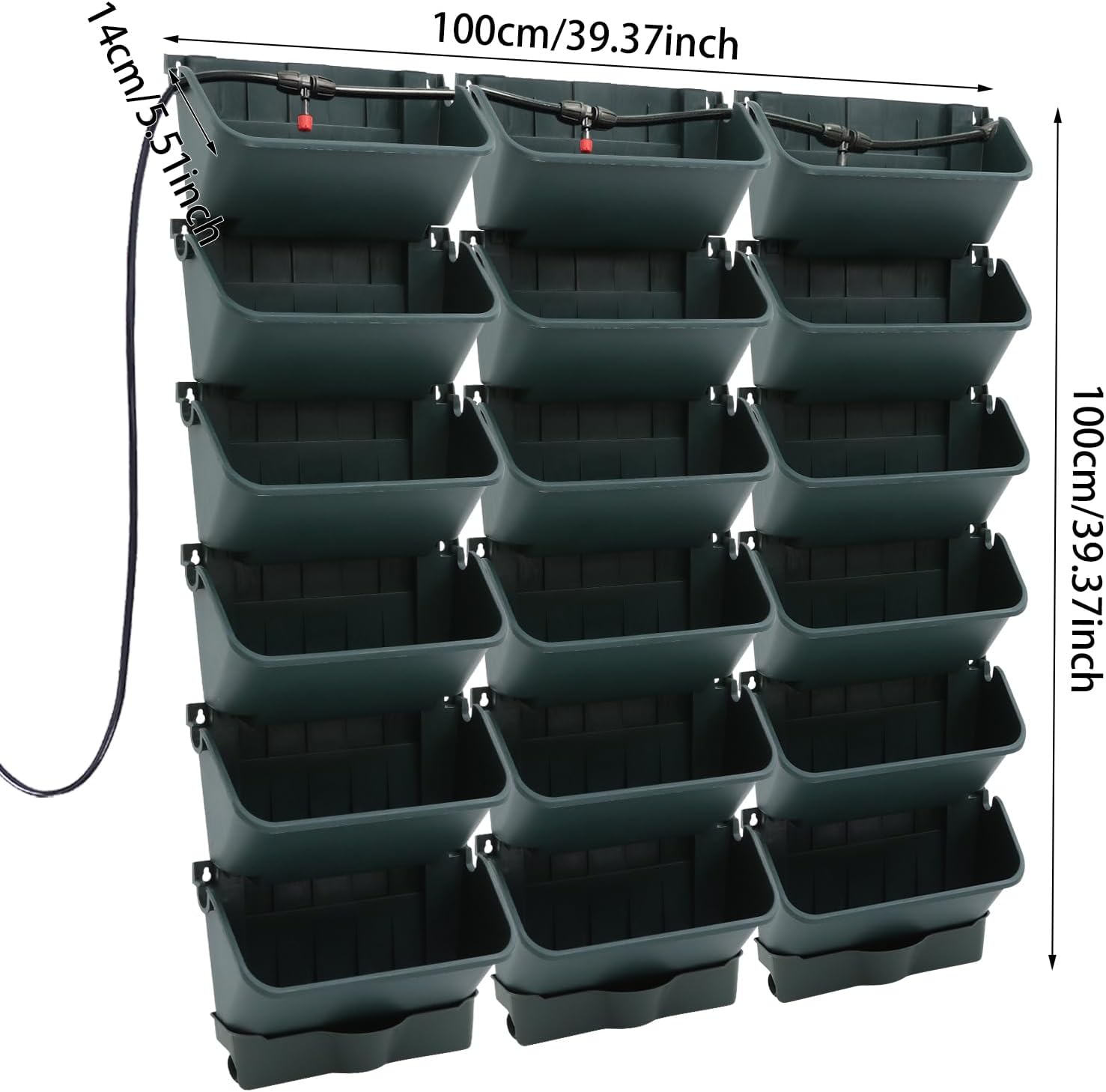 18 Pots Self-Watering Wall-Mounted Planter, 39.4”L x 39.4”H Vertical Wall Planter Self Watering Stackable Planters Vertical Garden Wall Garden Planter Outdoor Indoor for Herbs Flowers Strawberries
