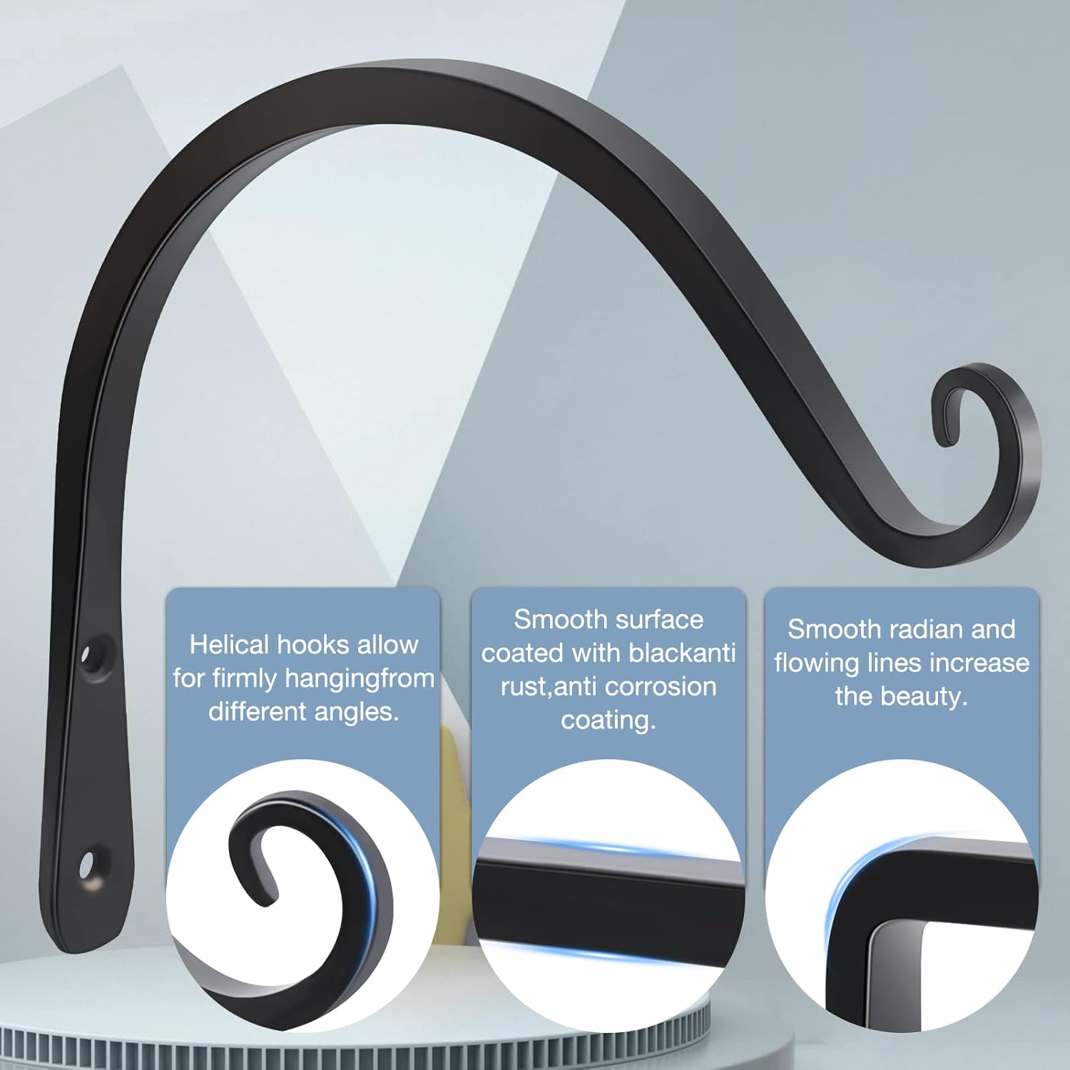 Gtongoko 2 Pack 8 Inch Plant Hangers Outdoor Metal, Plant Hooks for Wall Indoor, Outdoor Hooks for Hanging Bird Feeders, Plant Bracket, Lanterns, Wind Chinme, Black