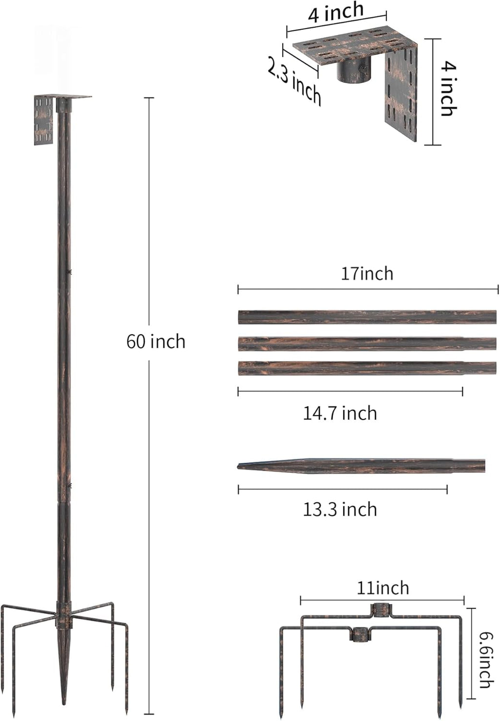 Bird Feeder Pole Stand – 60 Inch Height Feeding Station with 1-Inch Dia Heavy Duty for Hanging Feeders, Bird House Pole Mount Kit for Outdoor, Slip-Fit Connection，Copper Brushed