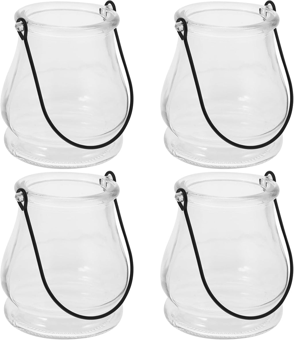 Cabilock 4pcs Hanging Candle Holders, Clear Tealight Holder, Hanging Glass Vase, Fillable Plant Succulent Vase Hanger for Party Wedding Decoration