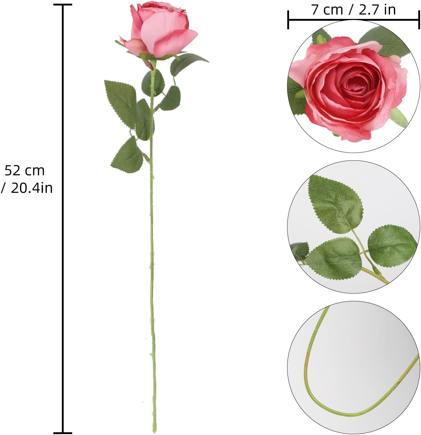 12 pcs Hot Pink Roses Artificial Flowers Vintage Burnt Edge Rose 20" Realistic Silk Roses Bouquet with Long Stem for Wedding Party Floral Centerpieces Decoration (Hot Pink)