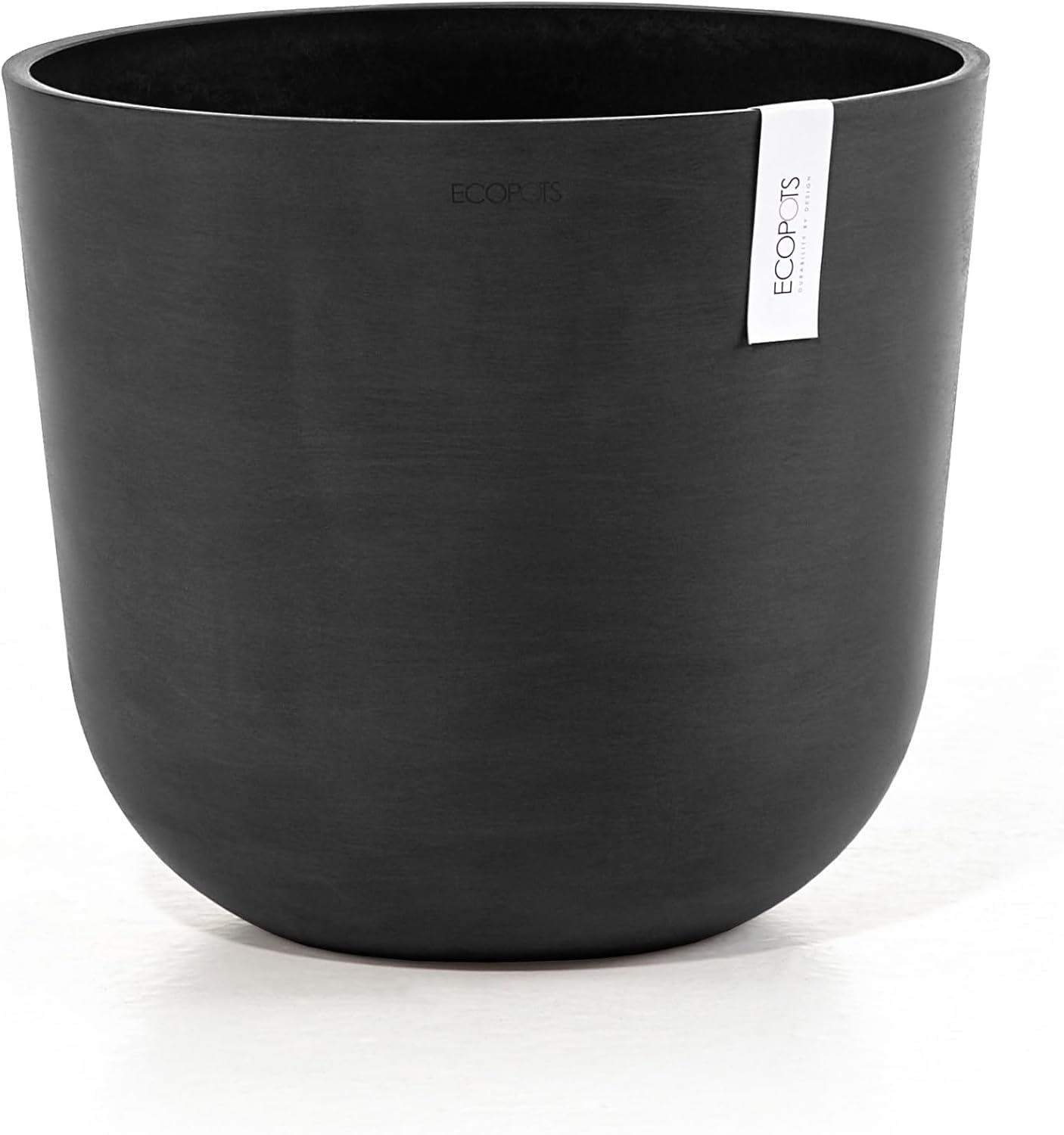 Ecopots Oslo Durable Modern Round Indoor/Outdoor Recycled-Based Composite Flower Pot Planter, Dark Grey, 14"
