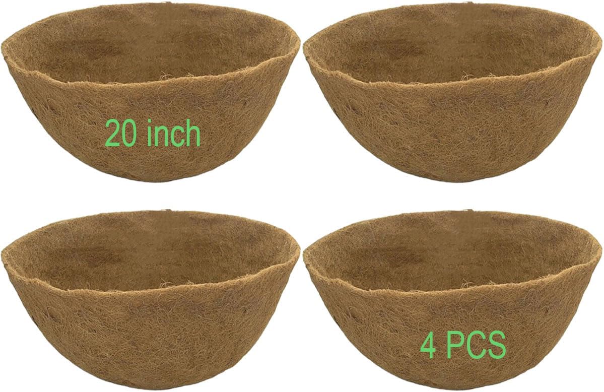 Coco Liners for Planters 20 Inch 4PCS Replacement Coco Fiber Basket Liner for Round Baskets Garden Containers