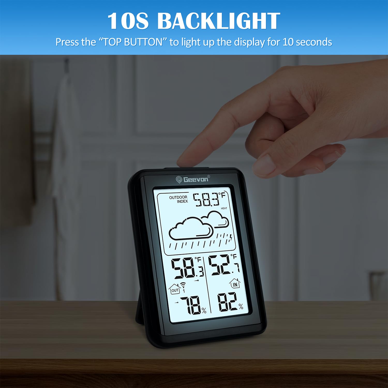 Geevon Indoor Outdoor Thermometer Wireless 200ft/60m, Digital Temperature Humidity Monitor with Large Display, Hygrometer with Weather, 3 Channel, Mold/Dew/Heat, 10s Backlight