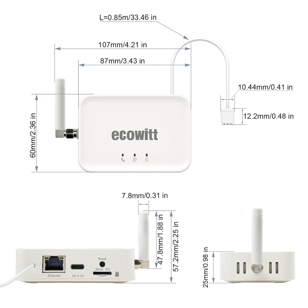 Ecowitt GW3000 Wi-Fi & Ethernet Weather Station Gateway, with Built-in Temperature, Humidity and Barometric Sensors with SD Card Port, 915 MHz