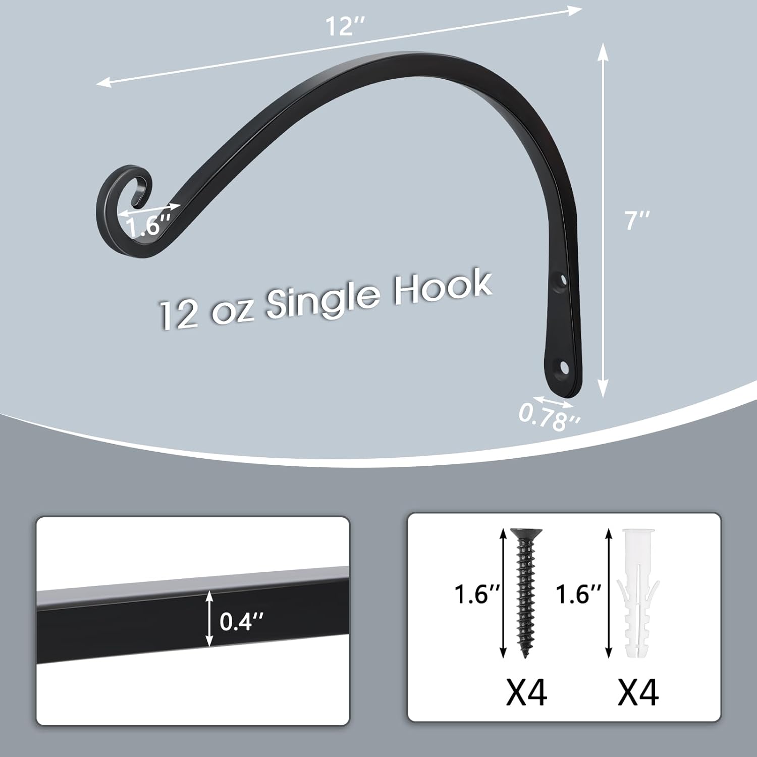 Gtongoko 2 Pack 12 Inch Plant Hangers Outdoor Metal, Plant Hooks for Wall Indoor, Outdoor Hooks for Hanging Bird Feeders, Plant Bracket, Lanterns, Wind Chinme, Black