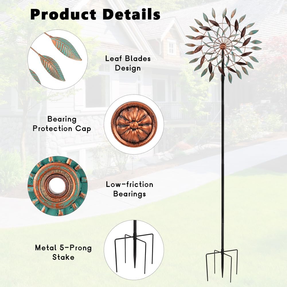 VEWOGARDEN Large Kinetic Wind Spinners Outdoor Metal Leaf Wind Sculptures & Spinners for Yard Garden Lawn Patio Decorations