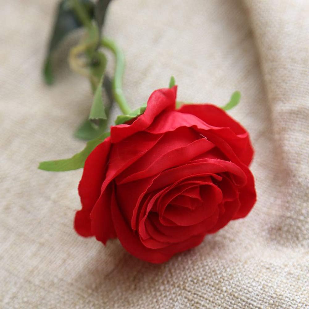 AMZALI Artificial Flowers, Real Looking Blush Fake Rose Long Stem Silk Artificial Rose Flowers Home Decor for Bridal Wedding Bouquet, Centerpieces Birthday Flowers Party Garden Floral Arrangement Red