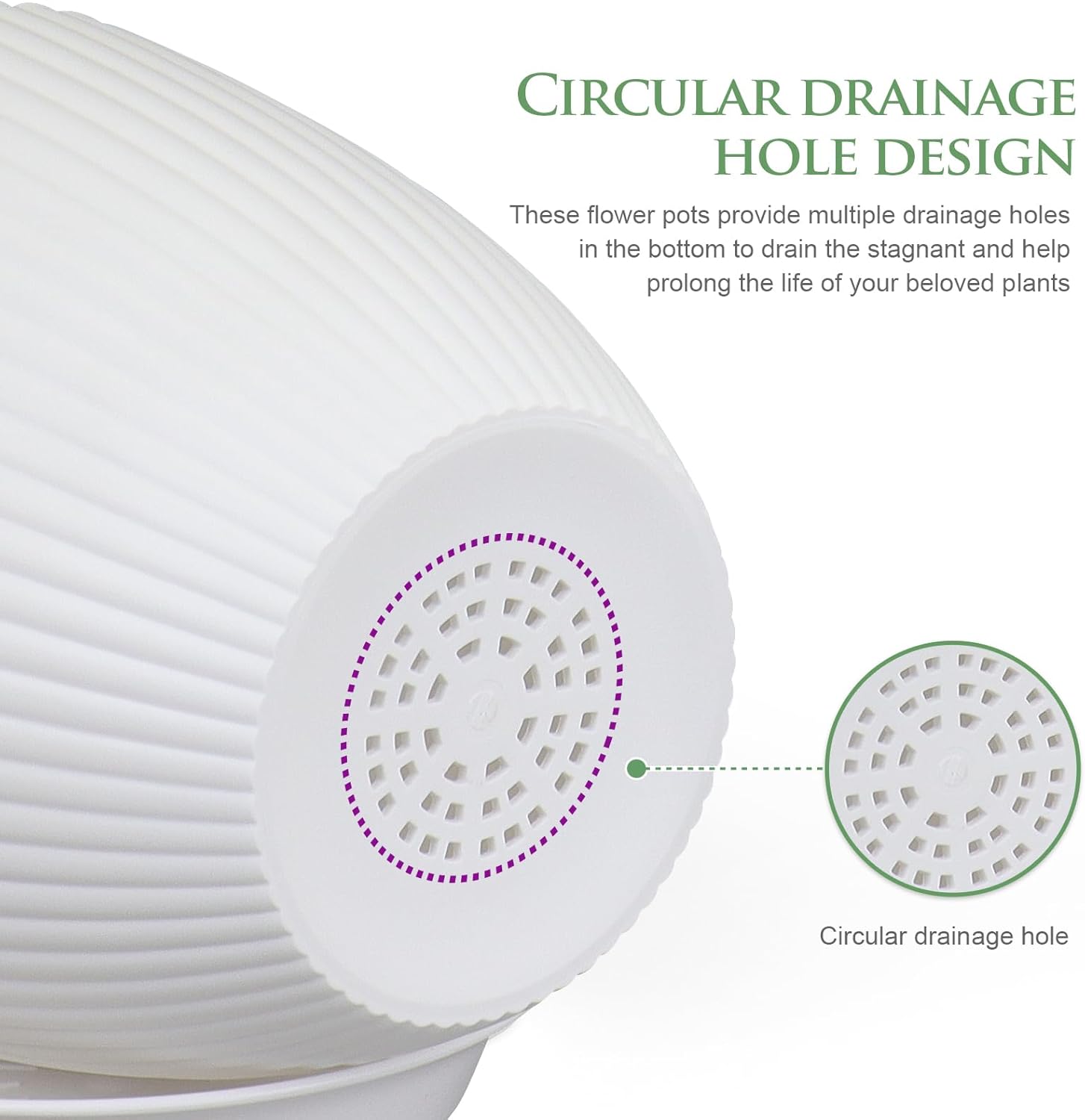 7/6.2/5.5/5/4.5/4 inch Plant Pots, 6 Pack Flower Pots for Small Indoor Outdoor Plants, Plastic Planters with Drainage Holes and Saucers for Garden Succulent House Plants, White