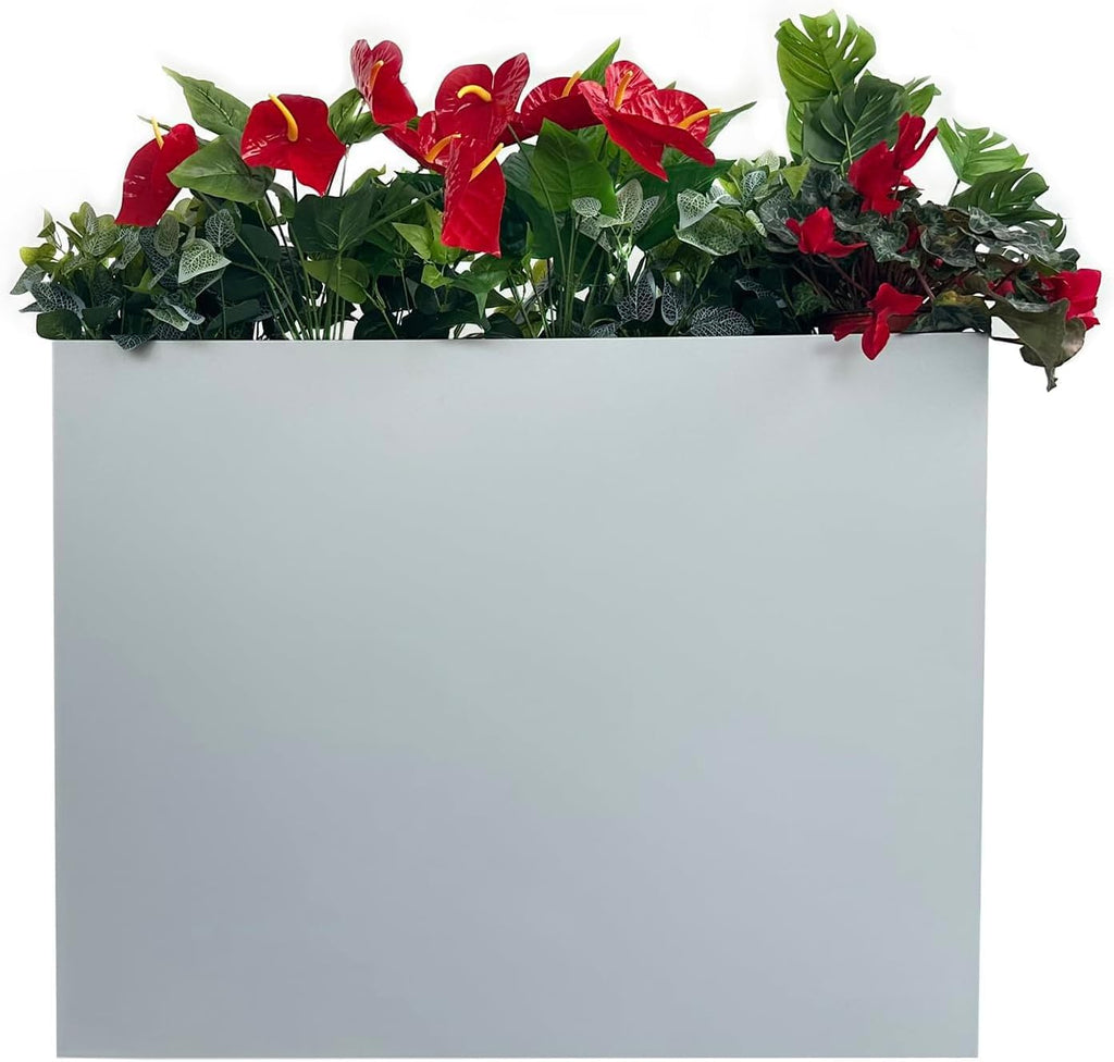 38" L x 13" W x 30" H Metal Tall Rectangular Planter - Large Planter Box for Outdoor Patio/Porch Modern Design for Plants, Flowers, Garden,Spliced Flower Pot (Silver Gray)