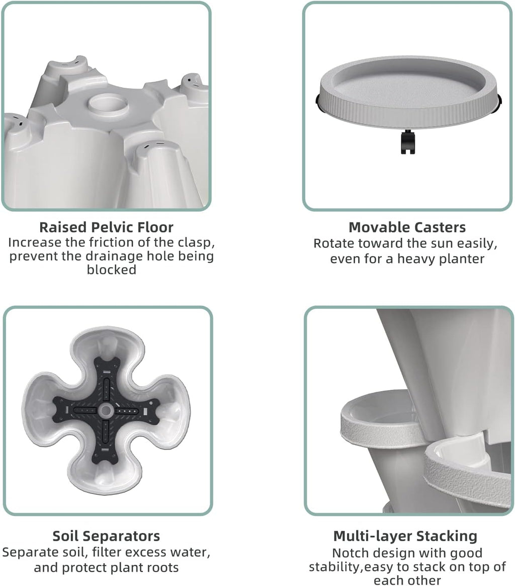 Strawberry Vertical Planters 2 Pack, 5 Tiered Stacking Tower Garden with Support Pole, Stackable Herb Vegetable Planters Indoor Outdoor Black
