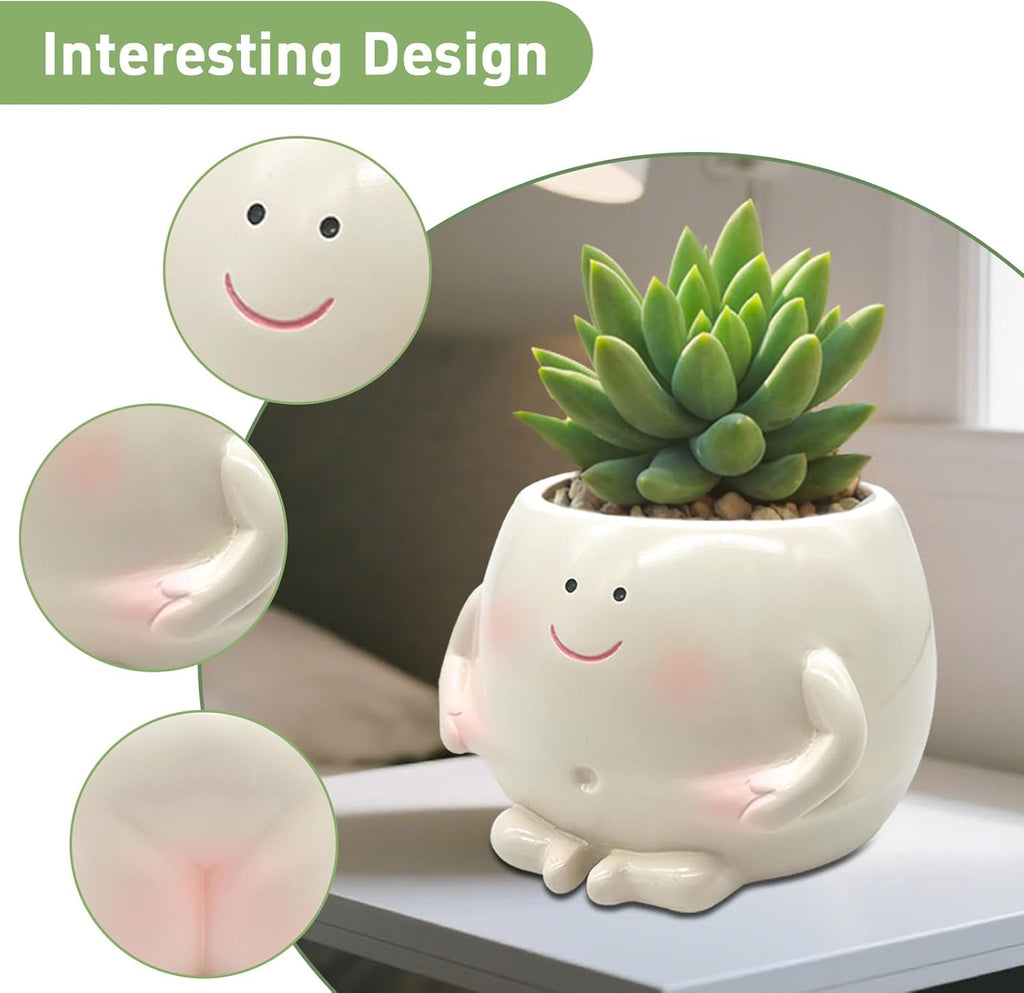 3.5" Smiley Face Planter Pot,Funny Belly Planters Design,with Drainage Hole Resin Cute Plant Pot,for Indoor Outdoor Plants