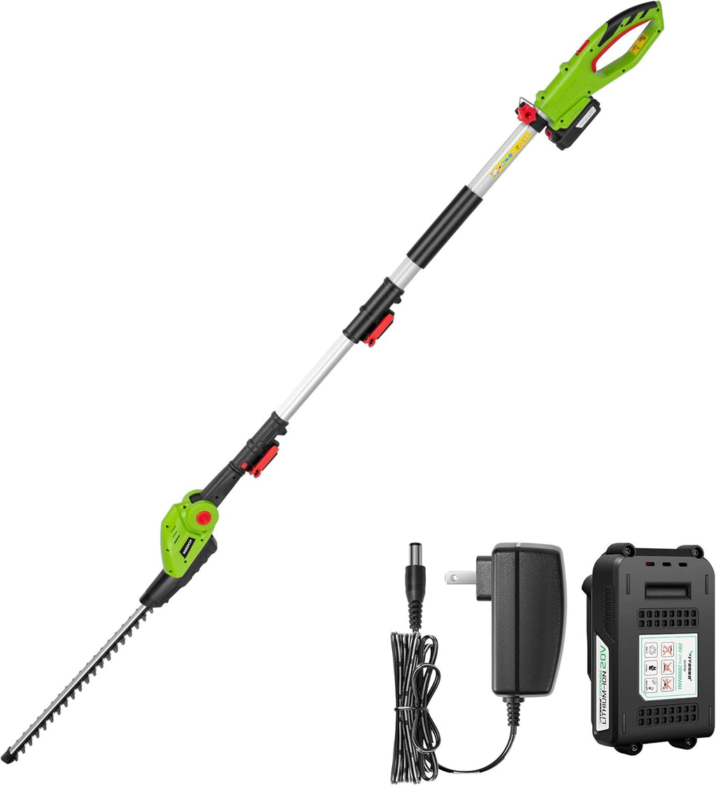 VIVOSUN 20" Cordless Pole Hedge Trimmer, 20V Electric Bush Trimmer with 20” Dual-Action Laser Blade, Adjustable Cutting Head, 0.55" Cutting Capacity, 2.0AH Battery and Fast Charger Included