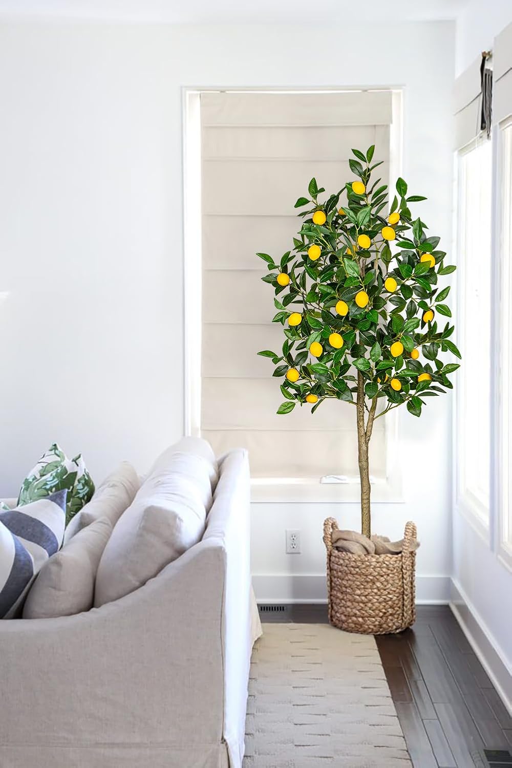 Artificial Lemon Tree 5ft Fake Lemon Plant in Pot Large Fake Floor Plants Faux Trees Indoor Lemon Decorations for Home Living Room Office