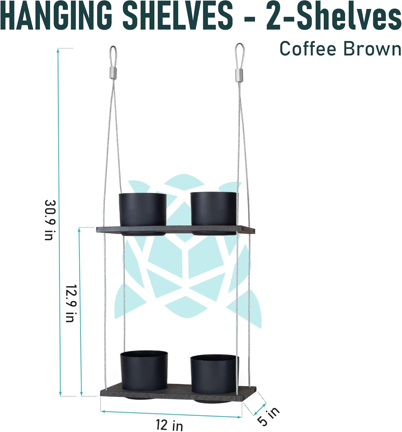 Urban Garden Decor with Pots Included, Hanging Planters for Indoor Outdoor Plants, Hanging Flowerpots, Wall Hanging Plant Holder Window Plant Shelves (Coffee Brown, Shelf 4 Pots)