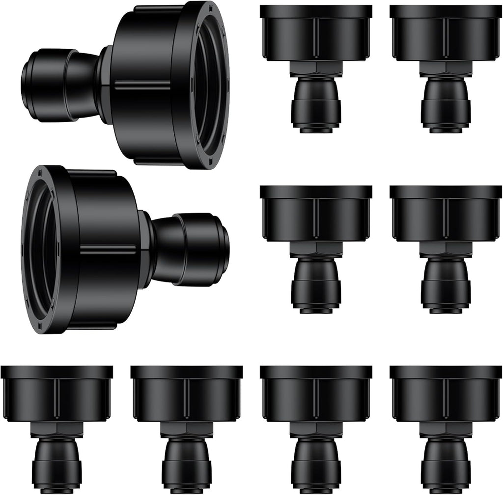 Pawfly 10 Pcs 3/4" to 1/4" Drip Irrigation Faucet Adapters, Quick Connect 3/4" FHT Faucet to 1/4" Tubing Connectors, Push-to-Fit Garden Hose Adapters, Anti-Leak Drip Irrigation Hose Connectors