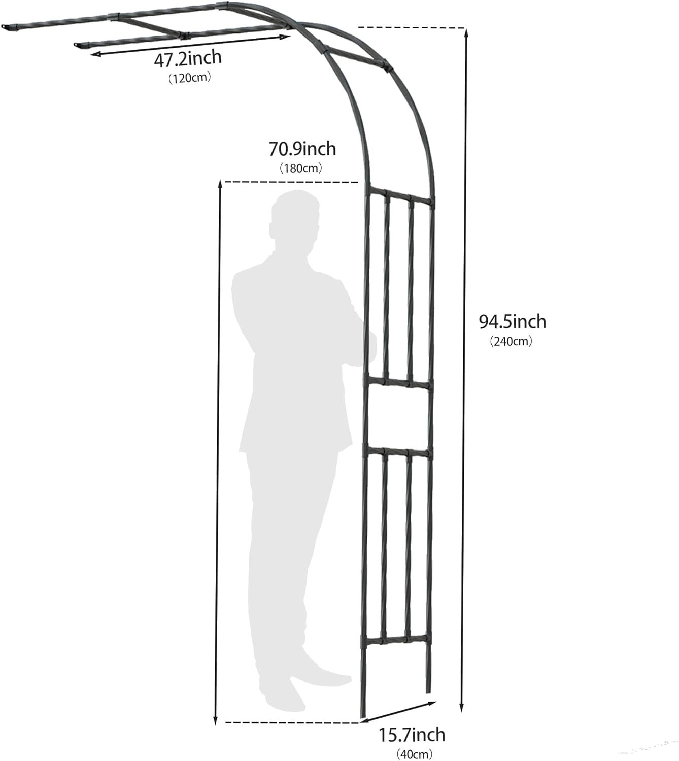 Twira Half Side Garden Arch Trellis, 7.9FT Metal Garden Arbor Trellis for Climbing Plants Outdoor, Black Half Arch Wedding, Garden Archway Arbors and Trellises Decoration for Lawn, Patio, Backyard