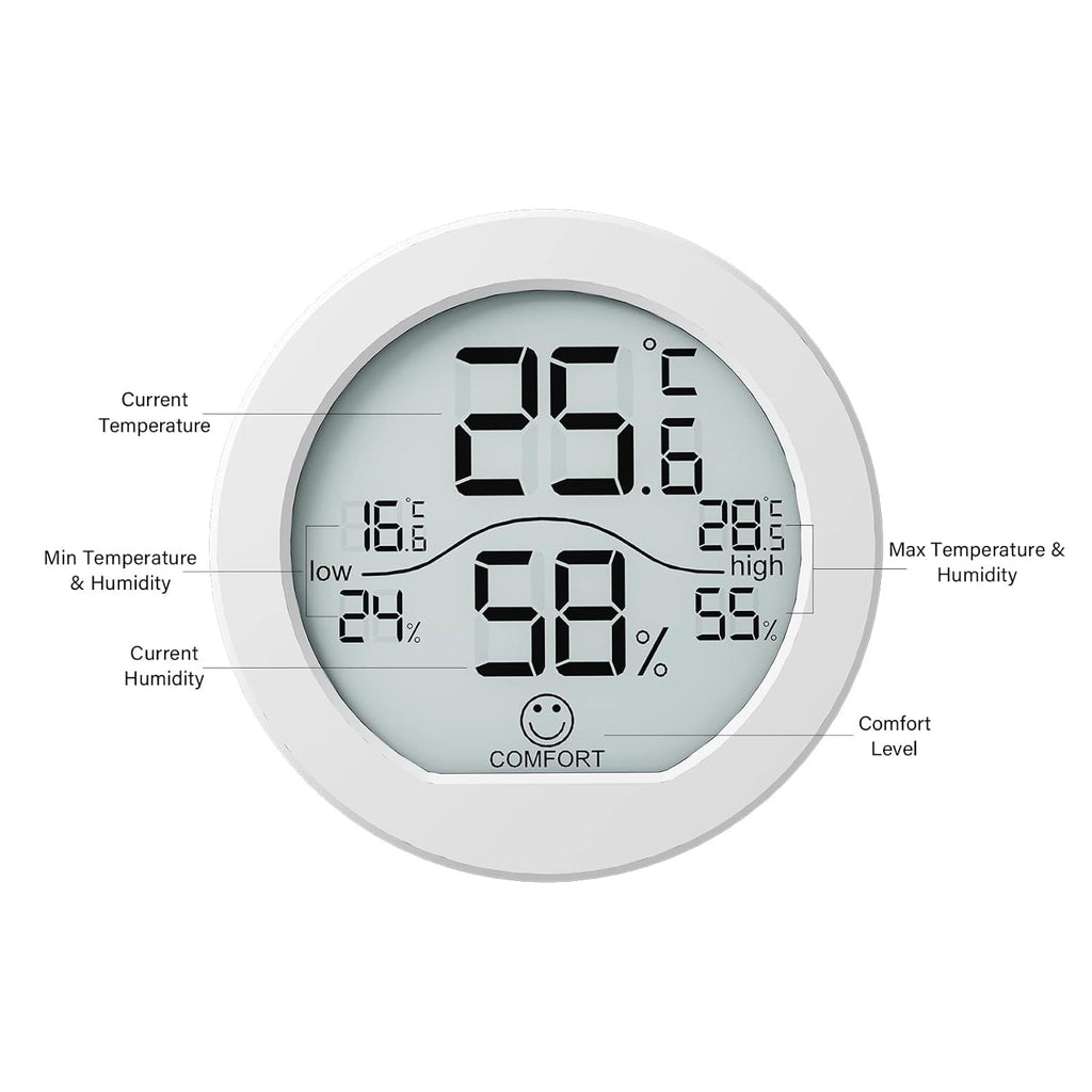 Digital Hygrometer 3 Pack Room Thermometer and Humidity Gauge LCD Hygrometer with Max and Min Records (White)