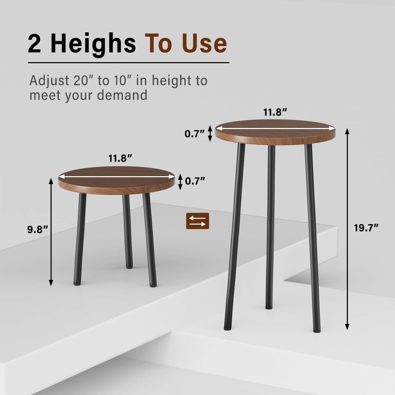 Plant Stand Indoor Outdoor: 2 Pack Indoor Plant Stand 20'' Convertible Multi-purpose Holder - Mid Century Modern Decor - Tall Plant Table for Living Room/Balcony/Garden/Patio, Walnut