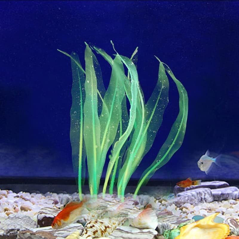 1Pcs Aquarium Decoration Green Plants Simulation Artificial Water Grass Plastic Fish Tank Decor Plant Silicone Glowing Kelp Ornament Aquarium Accessories,Green,7.08in