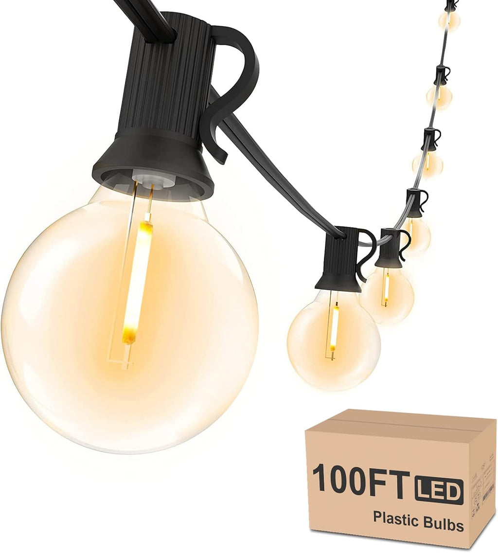 Svater Outdoor String Lights Waterproof 100 FT, LED Patio Lights Outside with 52 Shatterproof G40 Bulbs, Dimmable Hanging Globe Lighting for Bistro Backyard Cafe Market Porch, Warm White 2700K