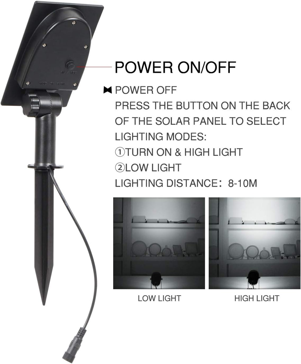 T-SUN Solar Spotlights, Outdoor LED Solar Lights, Waterproof Auto ON/Off Solar Wall Lights for Garden,Driveway, Pathway, Pool Area(White)