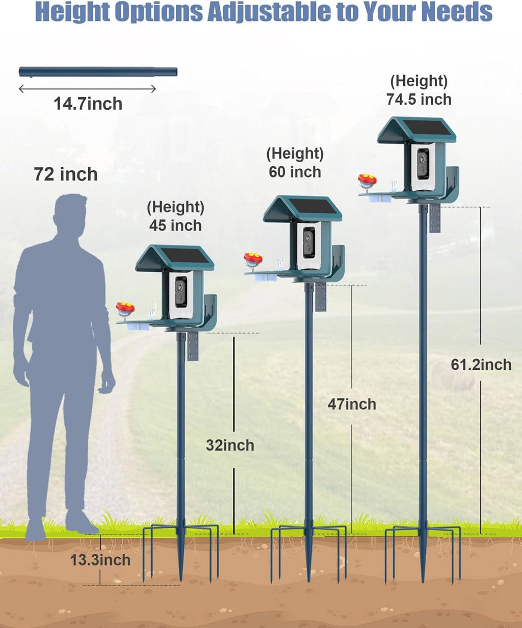 Bird Feeder Pole Stand – 74.5 Inch Height Feeding Station with 1-Inch Dia Heavy Duty for Hanging Feeders, Bird House Pole Mount Kit for Outdoor, Slip-Fit Connection，Blue