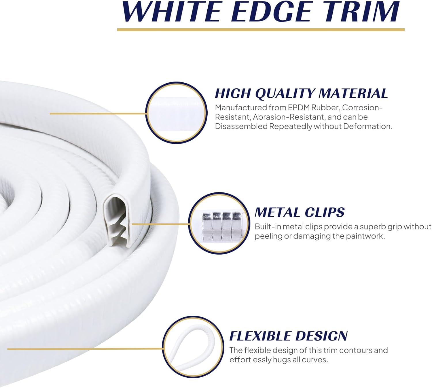Edge Trim White U-Channel Rubber Trim Edge with Metal 1/2" X 3/8" - Fit Gap 3/64" to1/4 Car Door Edge Sealing Strip, PVC Weather Stripping with Steel, Metal Edge Protector, 16FT