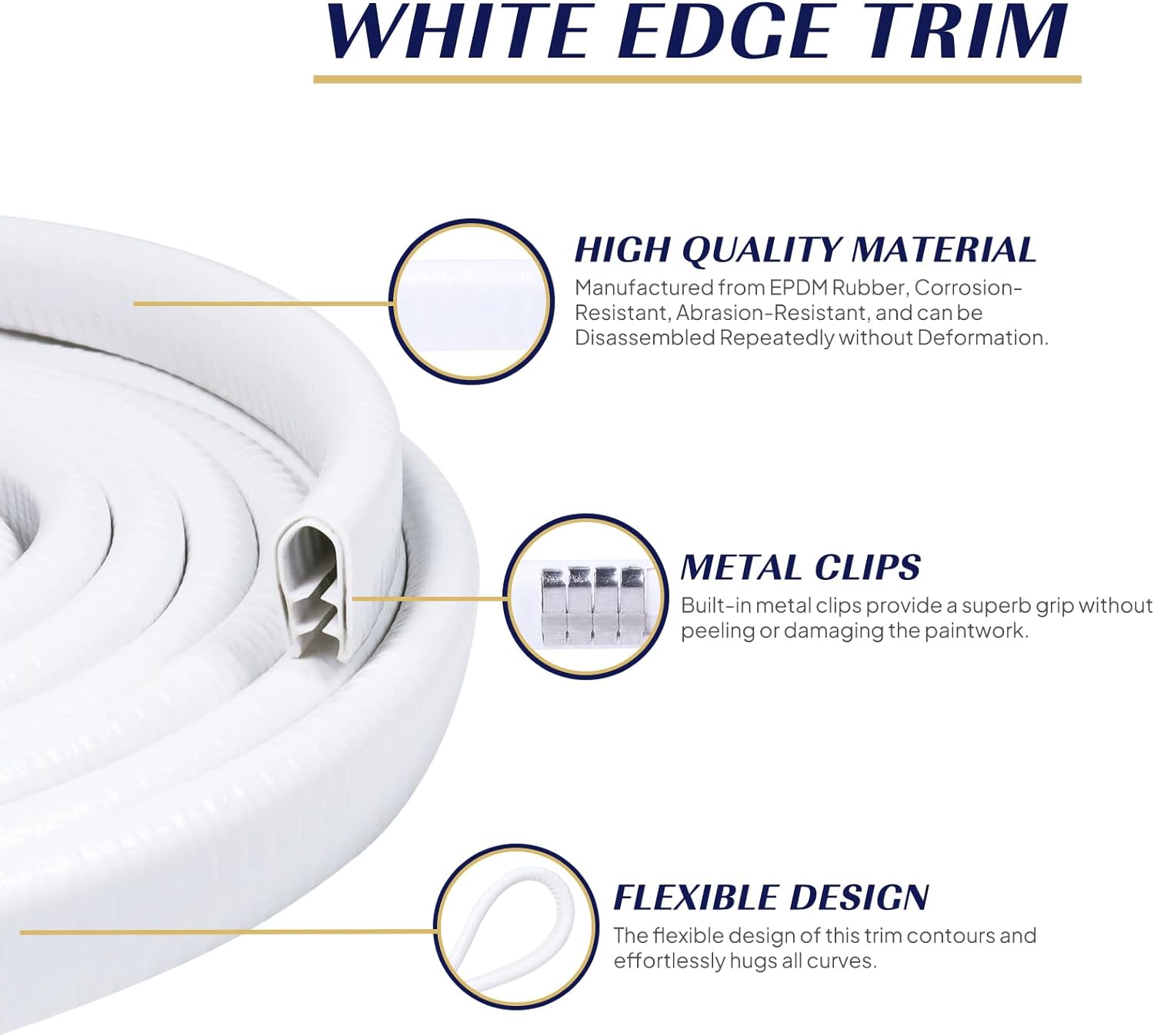 Edge Trim White U-Channel Rubber Trim Edge with Metal 1/2" X 3/8" - Fit Gap 3/64" to1/4 Car Door Edge Sealing Strip, PVC Weather Stripping with Steel, Metal Edge Protector, 12FT