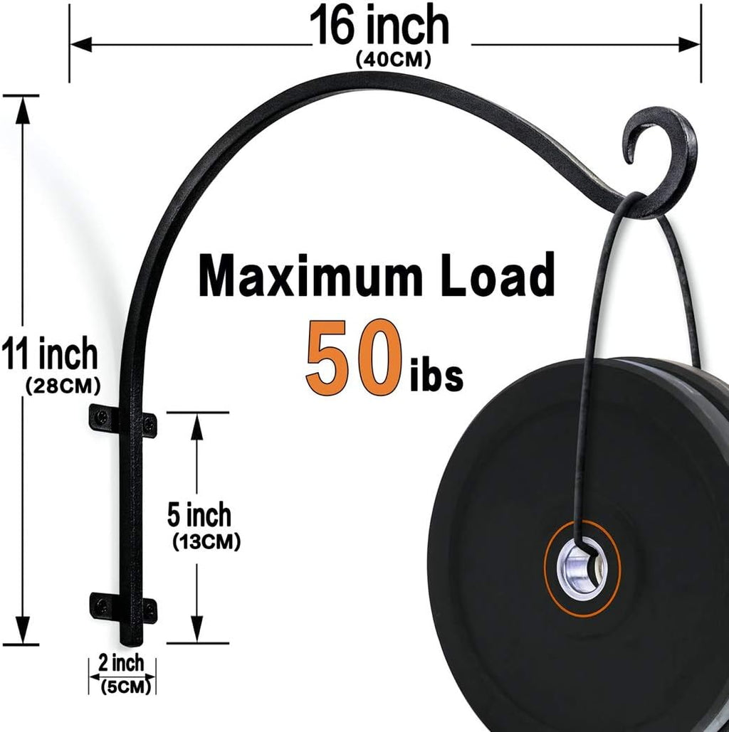 Heavy Duty Hanging Plant Bracket: Outdoor Hand-Forged Hanging Plant Bracket Hook - 16Inch Black Bird Feeder Bracket
