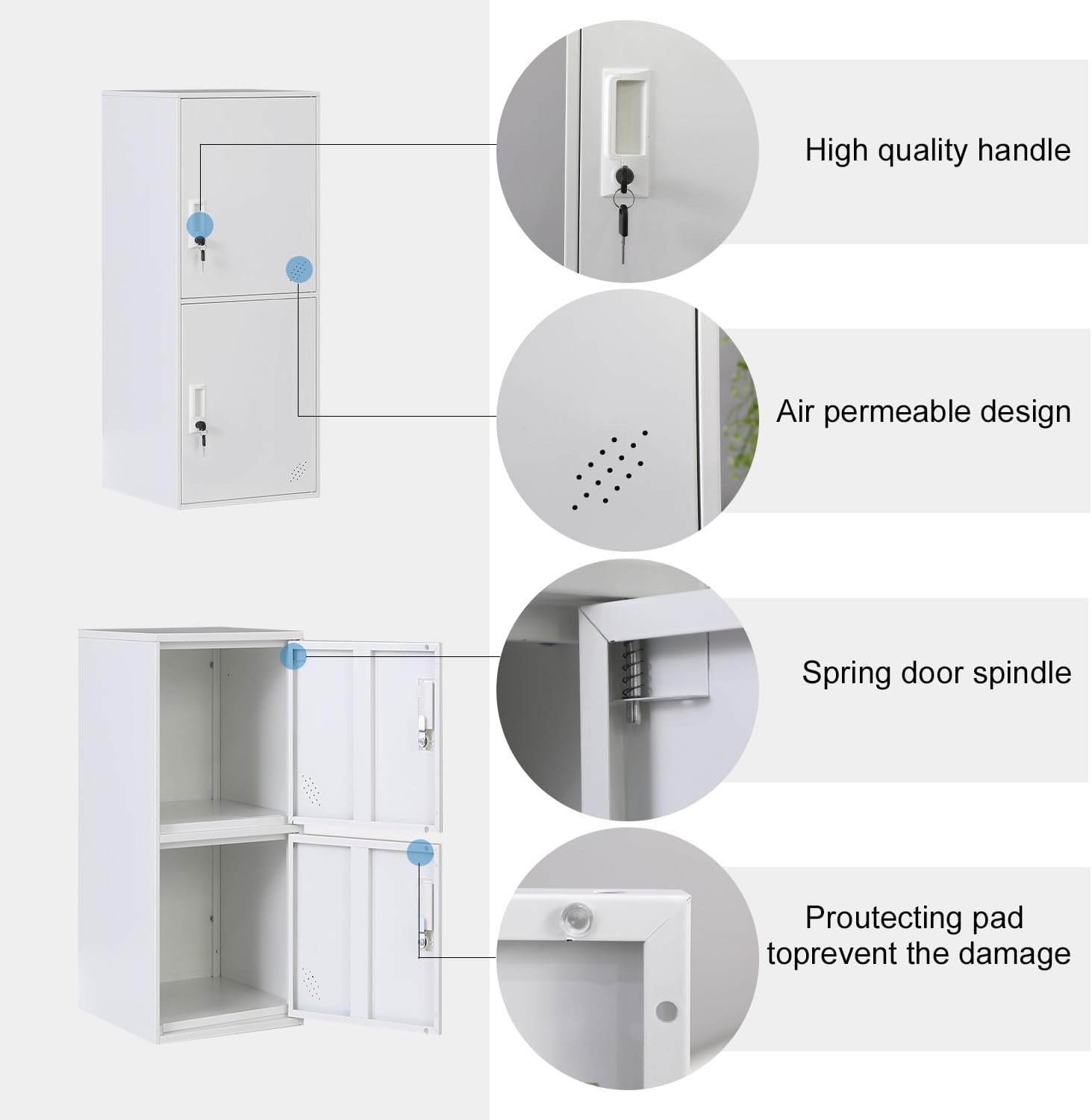 2 Door Metal Vertical Storage Locker for School, Office, Home,Gym,Stackable Steel Storage Cabinet with Lock,Anti-Falling Device. (2 Door, White)