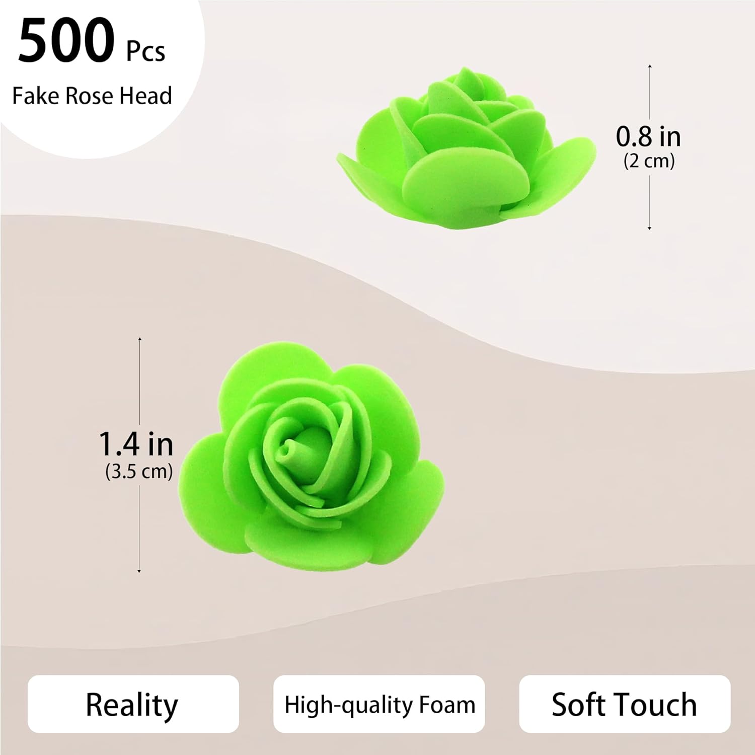 500 Pcs 1.4 Inch Mini Artificial Flowers Head Bulk 5 in 1 Set Faux Foam Fake Small Rose Tiny Baby Flores Bouquet Cake Gift Home Decoration DIY Craft (Green)