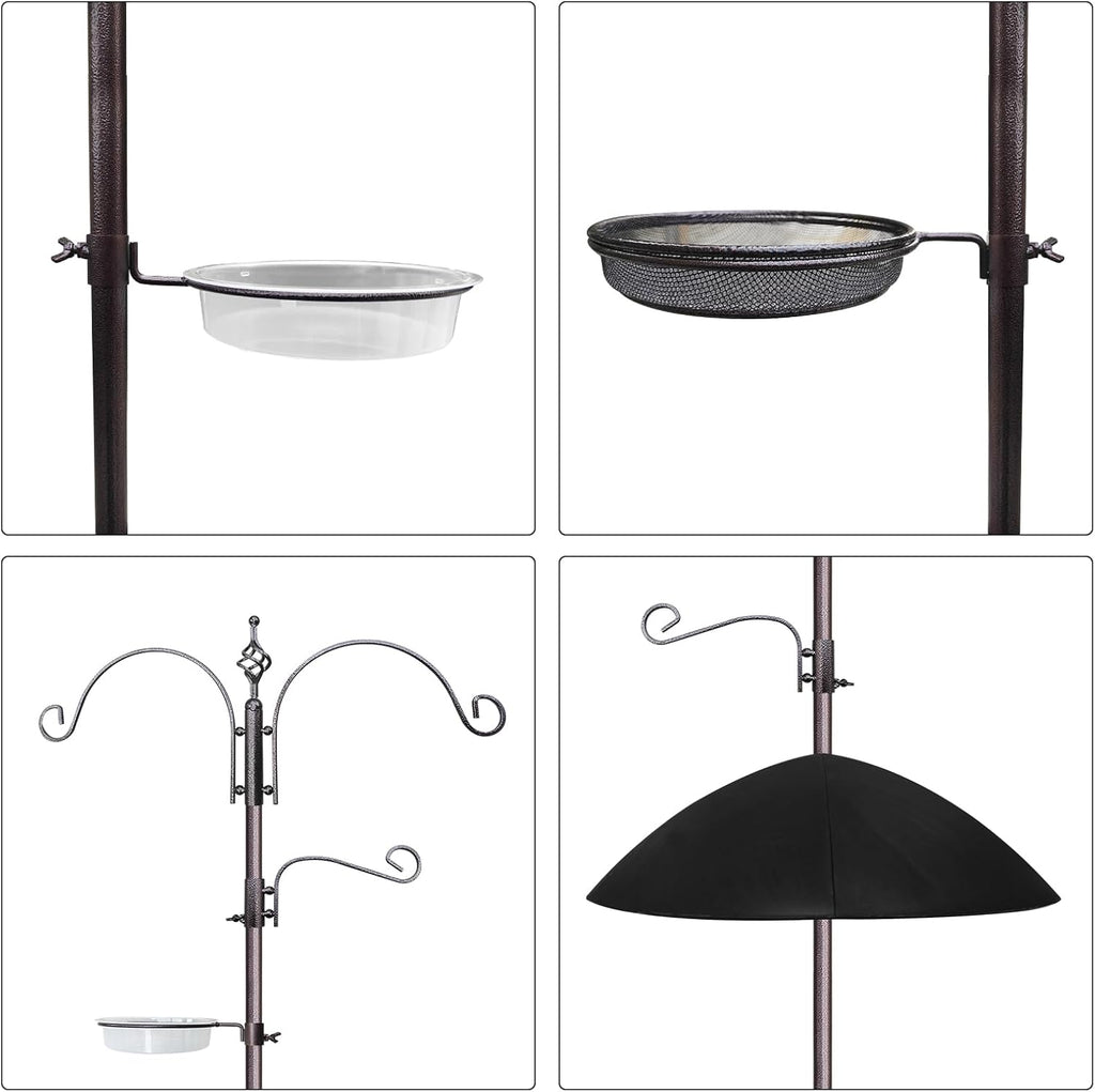 Bird Feeder,91in 4 Hook Bird Feeder Pole with Squirrel Baffle,Bath and Mesh Tray,Steel Multi-Feeder Kit Stand for Attracting Wild Birds, Easy Assembly for Courtyards (Weld, Black 91IN)
