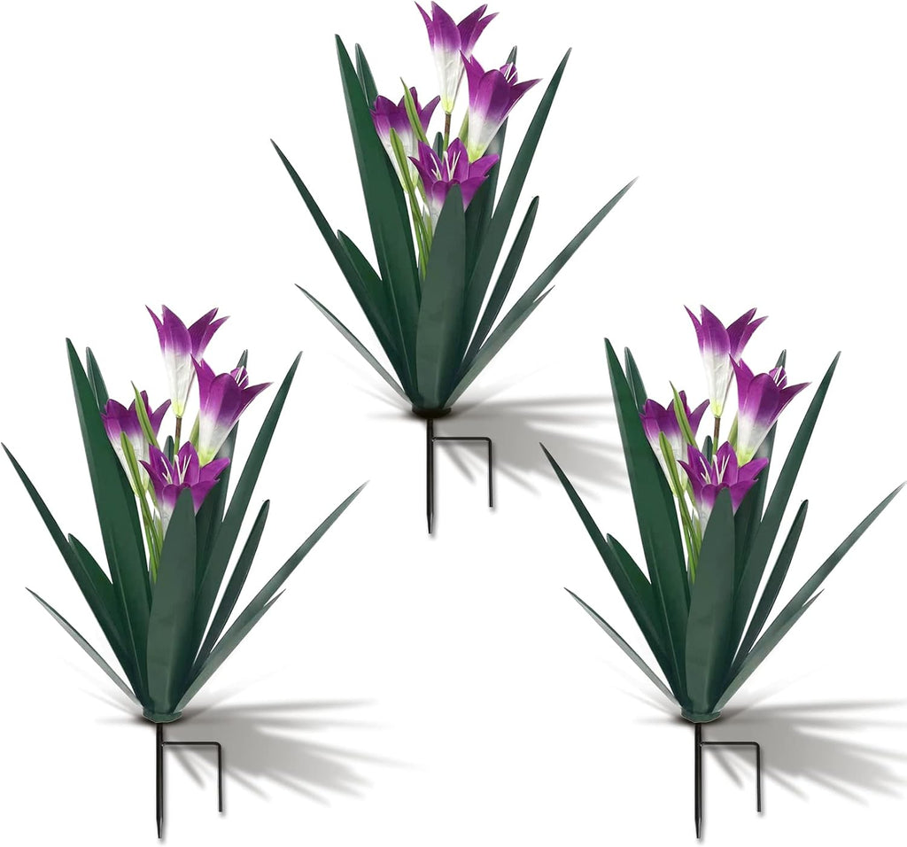 Homight Metal Agave Plant Outdoor Decoration Lily Mexican Yard Art Garden Gift - 3 Big Purple Lilies