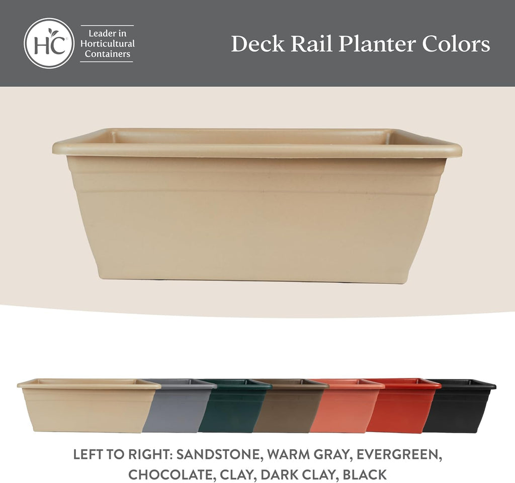 The HC Companies Deck Railing Planter Box w/Removable Drain Plugs - Lightweight & Weatherproof Plastic Flower Box - Balcony Planters for Railing and Fence (24”, Black)
