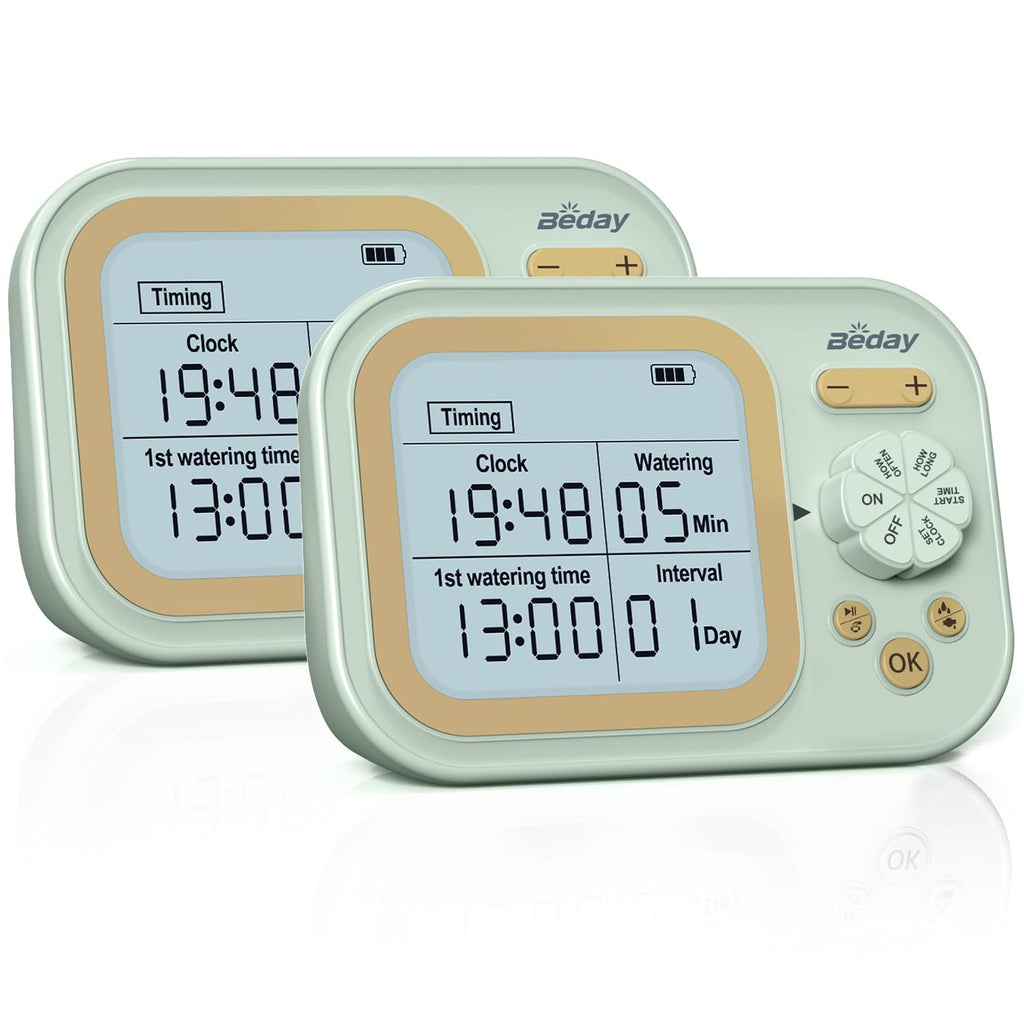 Automatic Plant Waterer Self Watering System Indoor for 15 Potted Plants Pack of 2, Auto Drip Irrigation Kit Programmable Water Timer w Smart Humidity Detection, Green