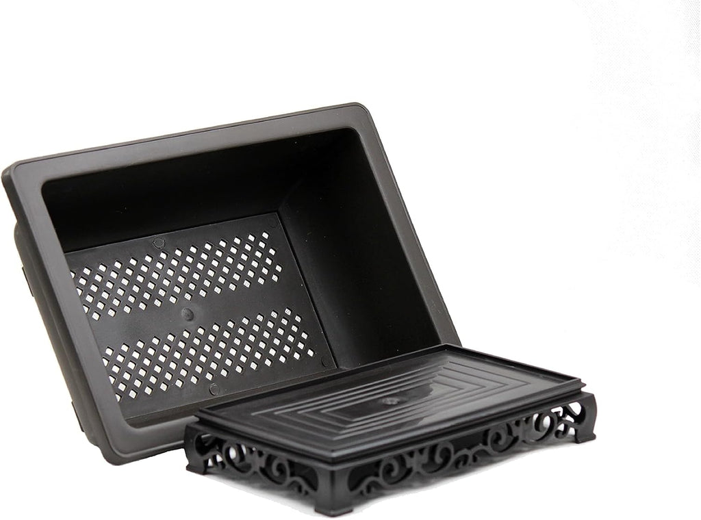 Bonsai Pots 7.5 Inch Antique Brown Bonsai Training Pots with Elegant Stand 2-Pack with Mesh Drainage Luxurious Indoor Recycled Plastic Planters