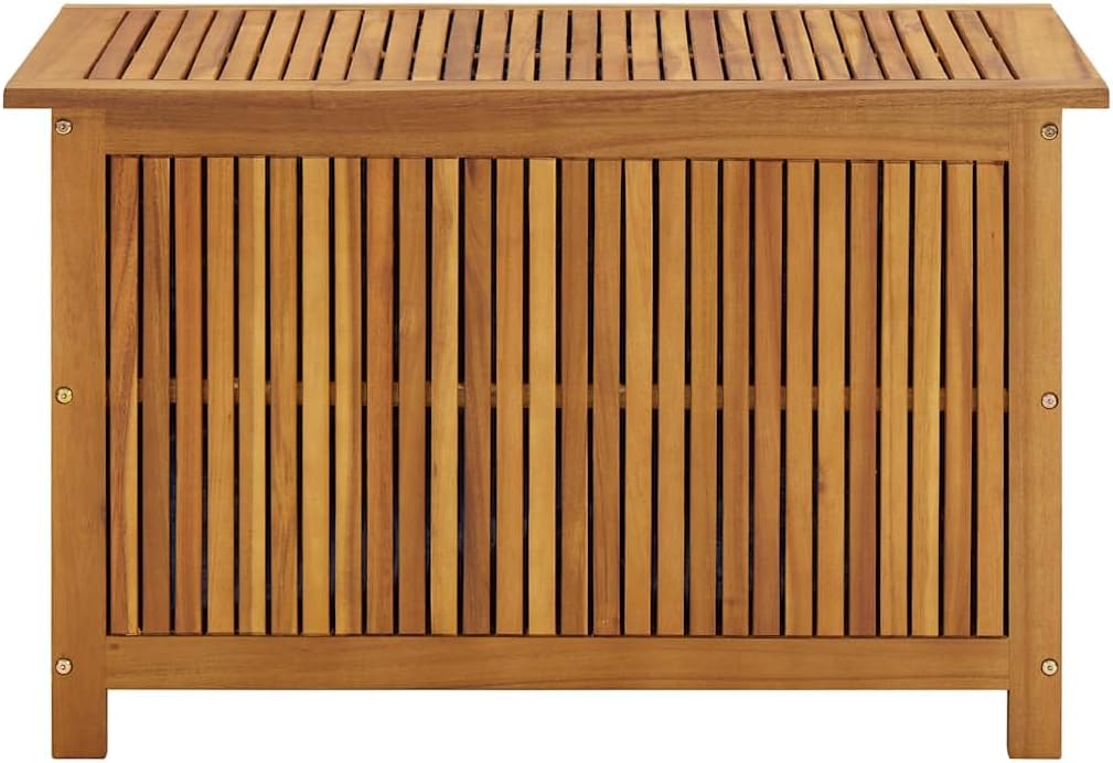 vidaXL Wooden Deck Box - Outdoor Teak Storage Chest, Ideal for Patio Furniture Cushions, Pool Accessories, Garden Tools - Water-Resistant Bag Inside - 35.4''x19.7''x22.8'', Solid Acacia Wood